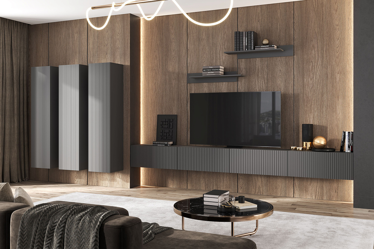 Модульная гостиная Оливия графит / графит софт