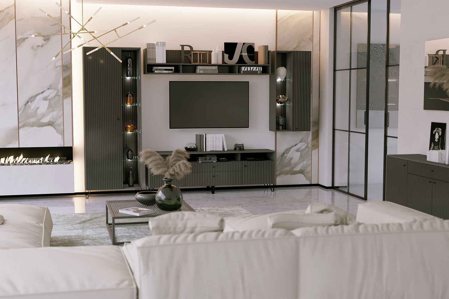 Модульная гостиная Оливия графит / графит софт