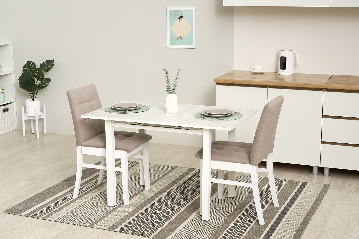 Стол обеденный раздвижной Классик белый / сосна белая