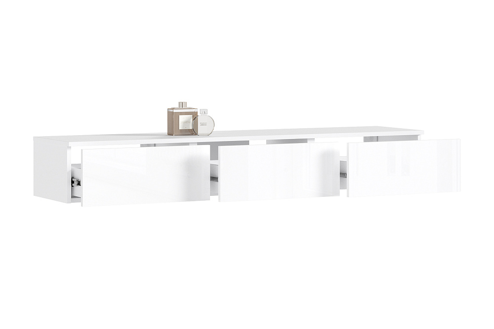 Полка навесная с ящиками Челси белый глянец