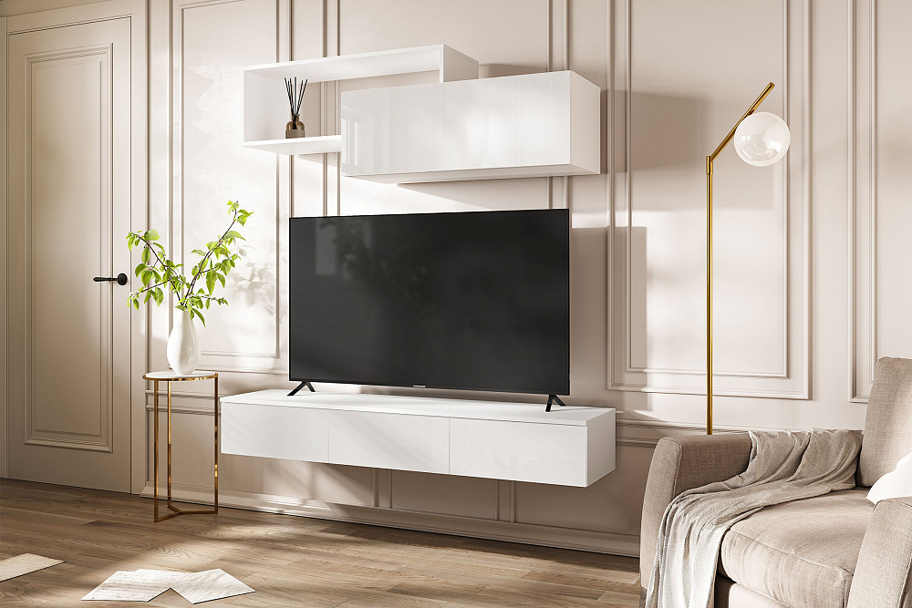 Полка навесная с ящиками Челси белый глянец