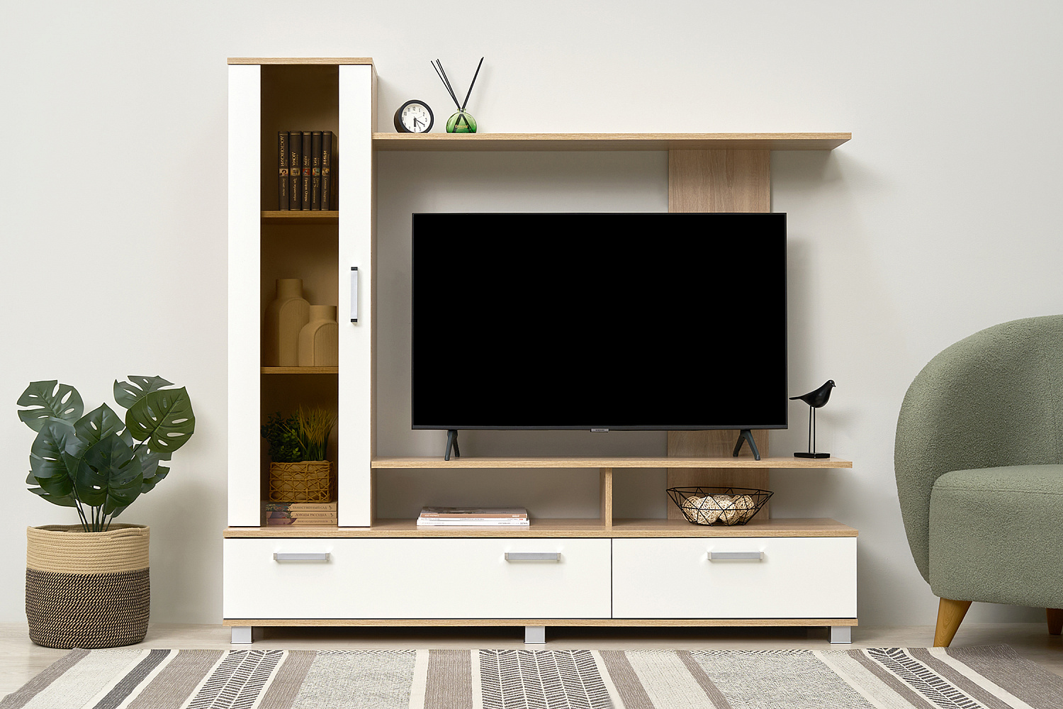 Стенка Соло-6 дуб сонома светлый / белый