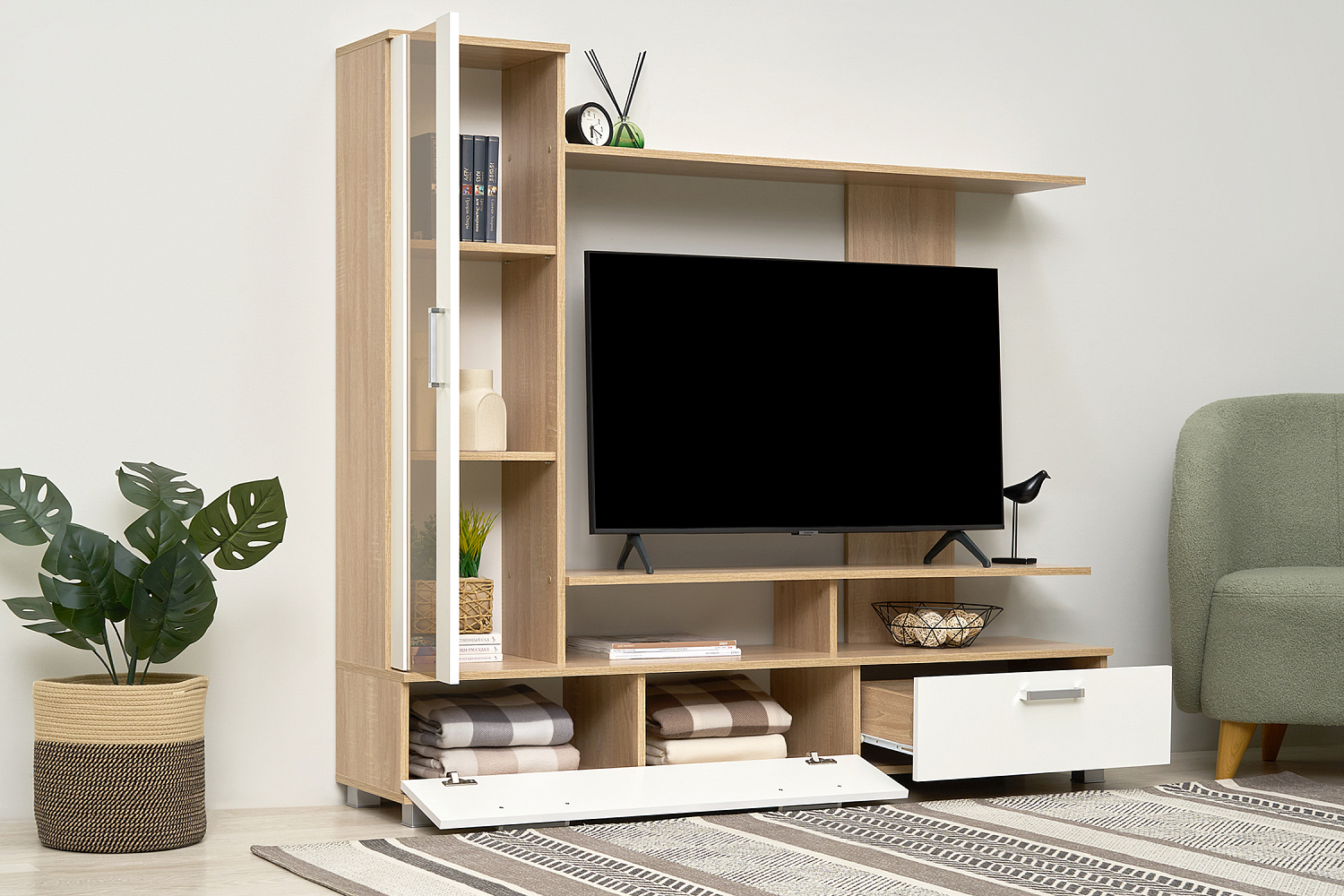 Стенка Соло-6 дуб сонома светлый / белый