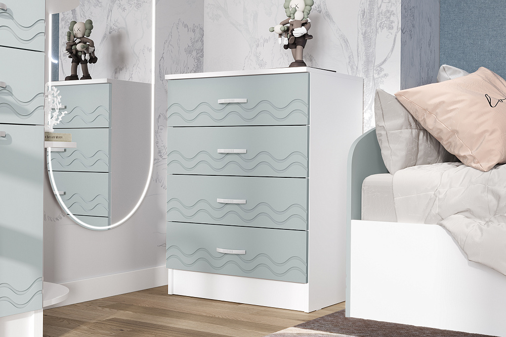 Комод Юниор-2 белый / шарли бриз