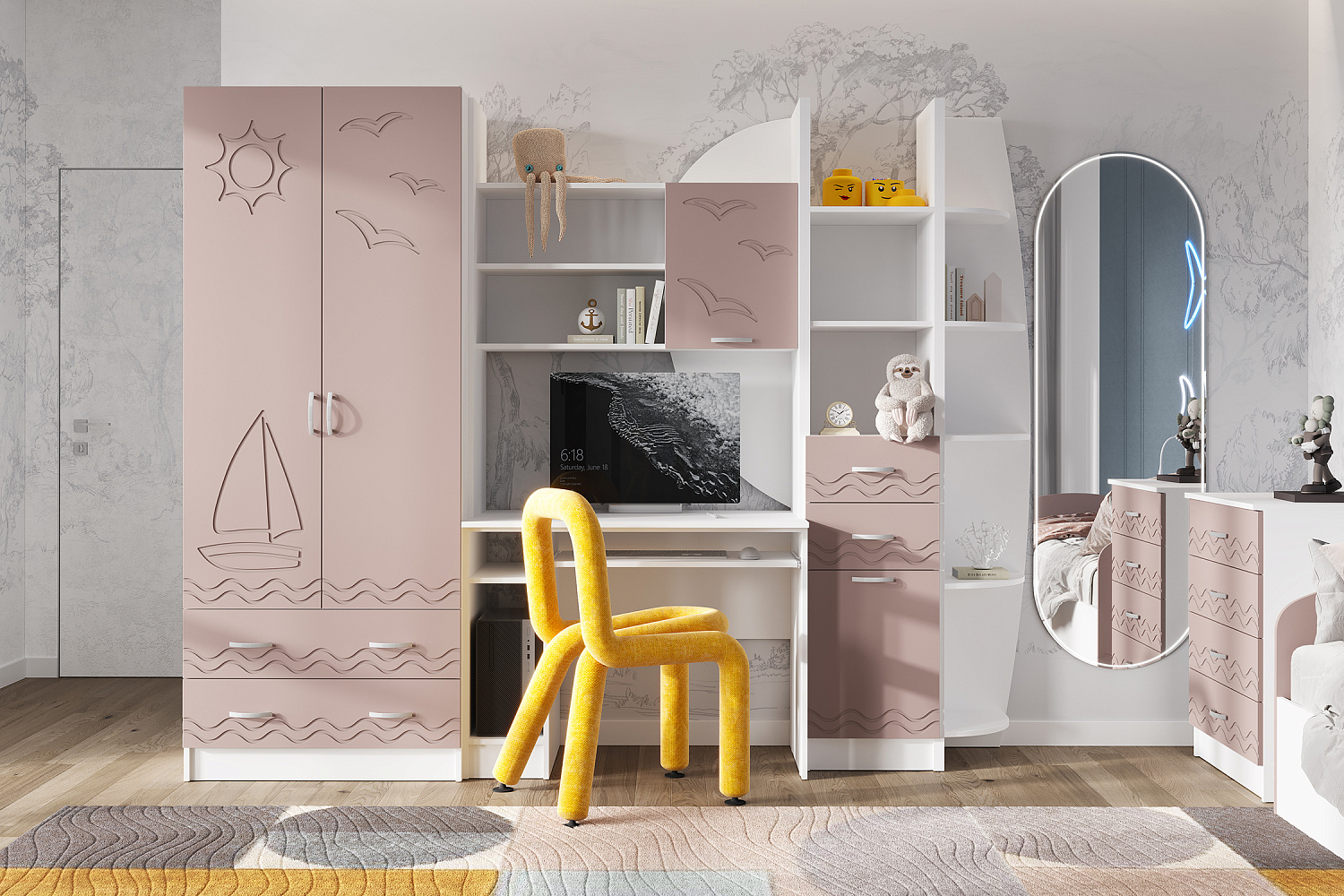 Стенка Юниор-2 белый / шарли pink