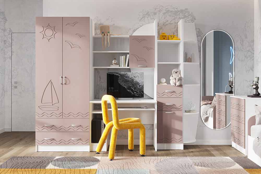 Стенка Юниор-2 белый / шарли pink