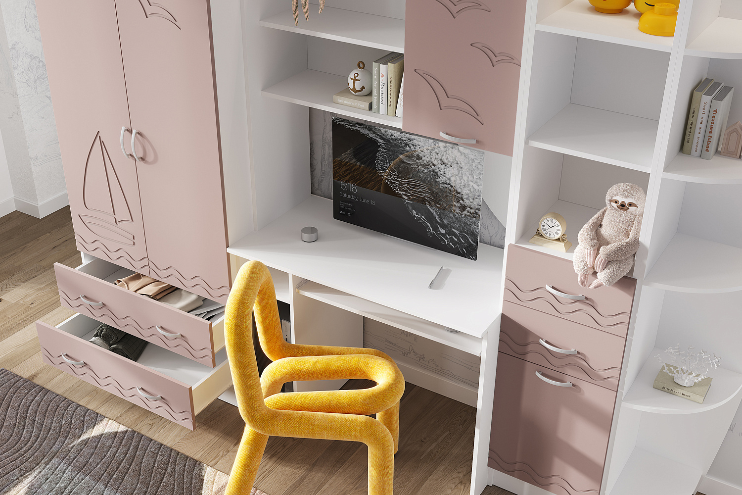 Стенка Юниор-2 белый / шарли pink