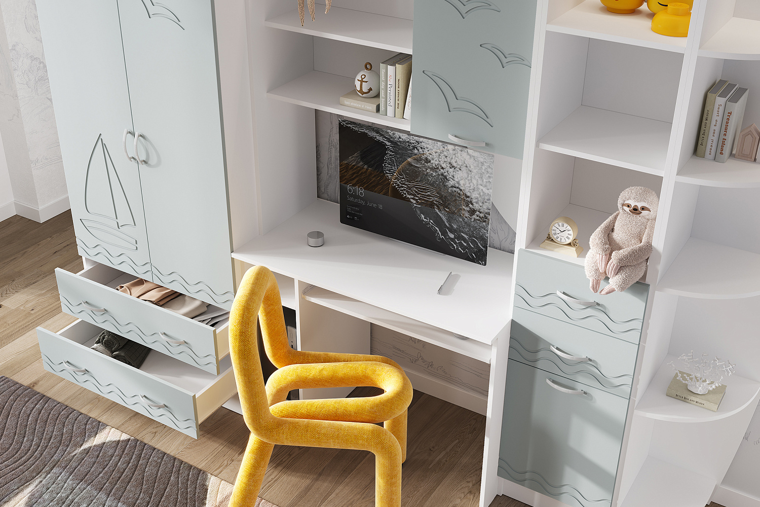 Стенка Юниор-2 белый / шарли бриз