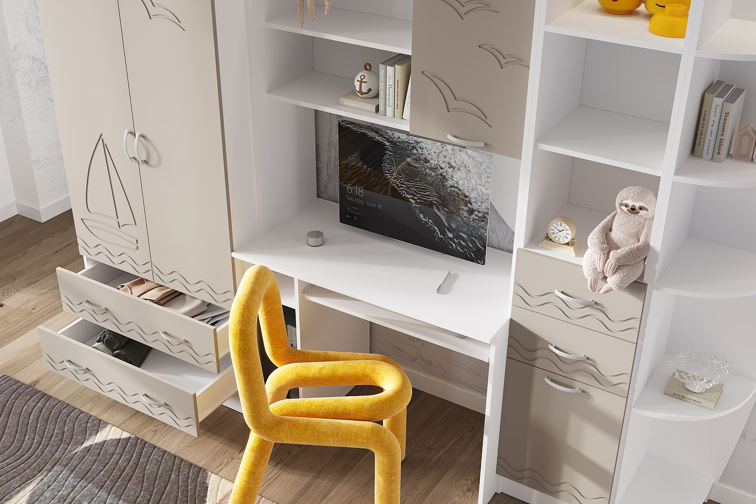 Стенка Юниор-2 белый / шарли мокко