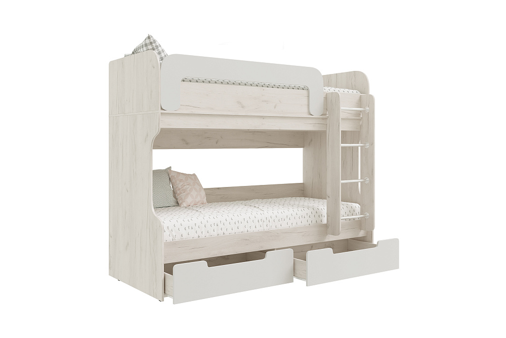 Кровать-чердак Юниор-4 дуб крафт белый / шарли белый