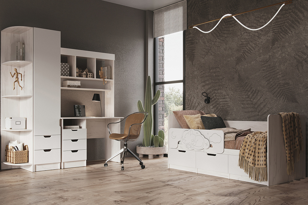 Модульная детская Юниор-4 дуб крафт белый / шарли белый