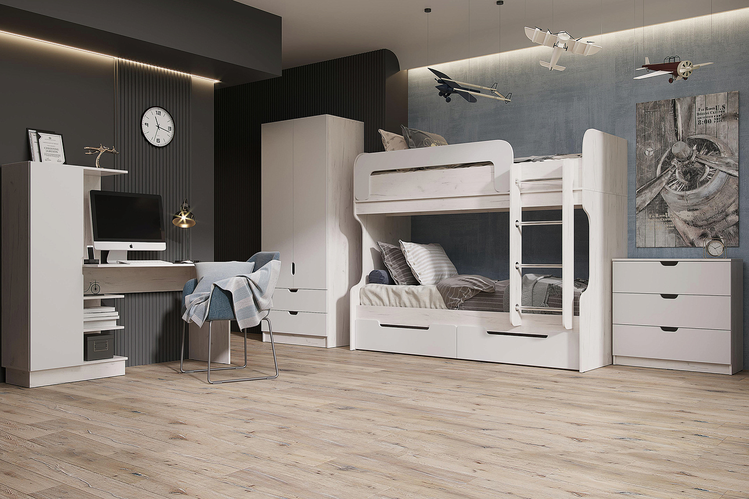 Модульная детская Юниор-4 дуб крафт белый / шарли белый