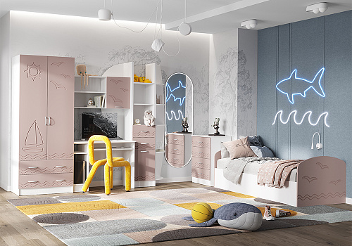 Модульная детская Юниор-2 белый / шарли pink