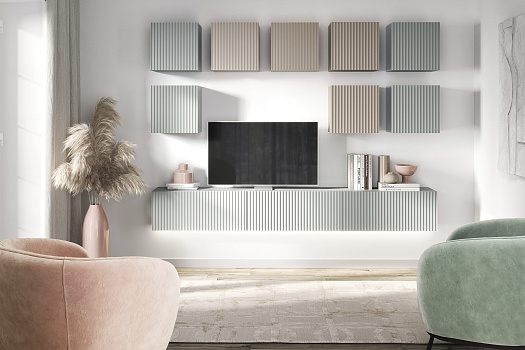 Гостиная Оливия № 2 глиняный серый / шарли мокко / сумеречный голубой / шарли бриз