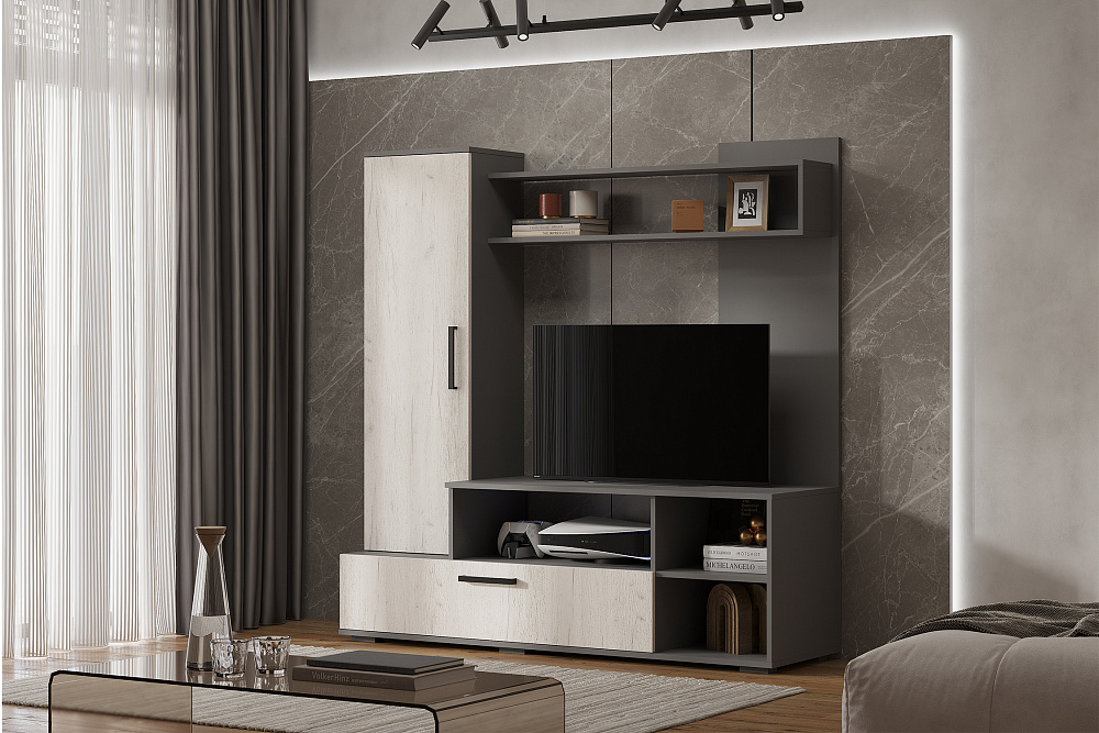 Гостиная Евро-2 графит / дуб крафт белый