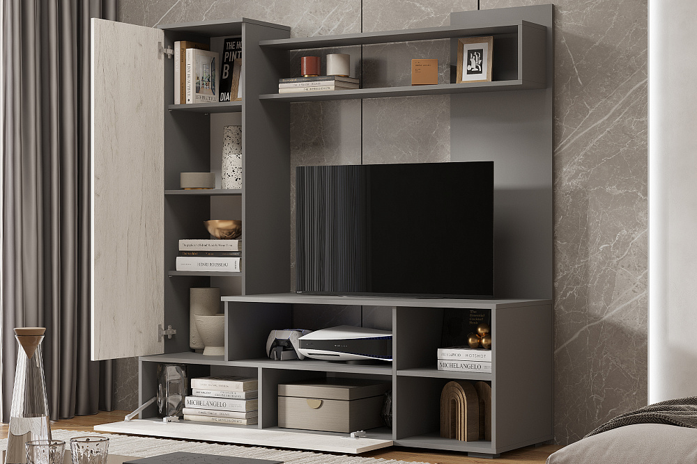 Гостиная Евро-2 графит / дуб крафт белый