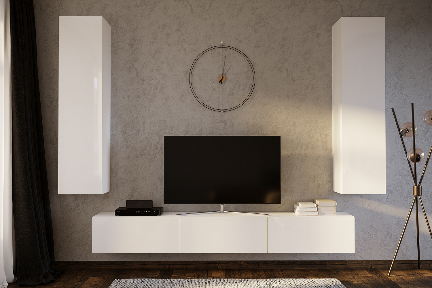 Модульная гостиная Флорис белый / белый глянец