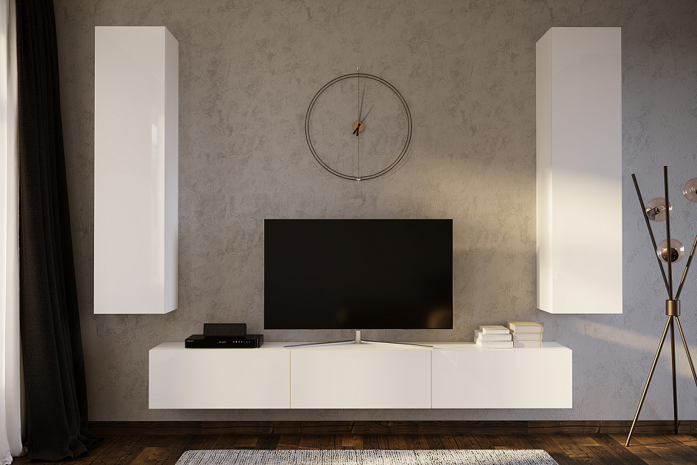 Модульная гостиная Флорис белый / белый глянец