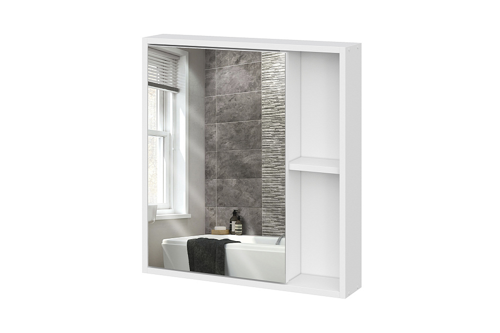 Зеркальный шкаф с полками Океалис белый