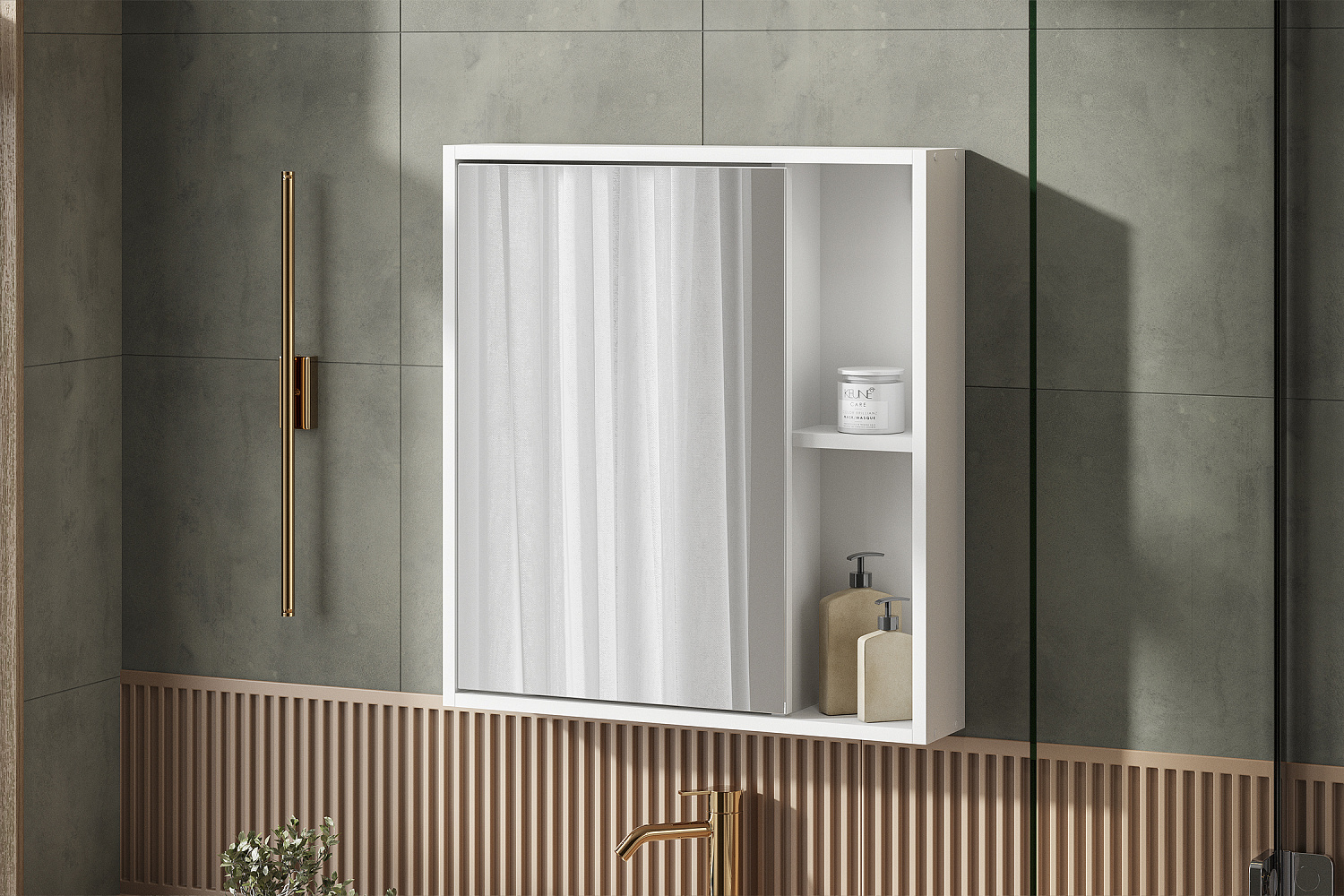 Зеркальный шкаф с полками Океалис белый