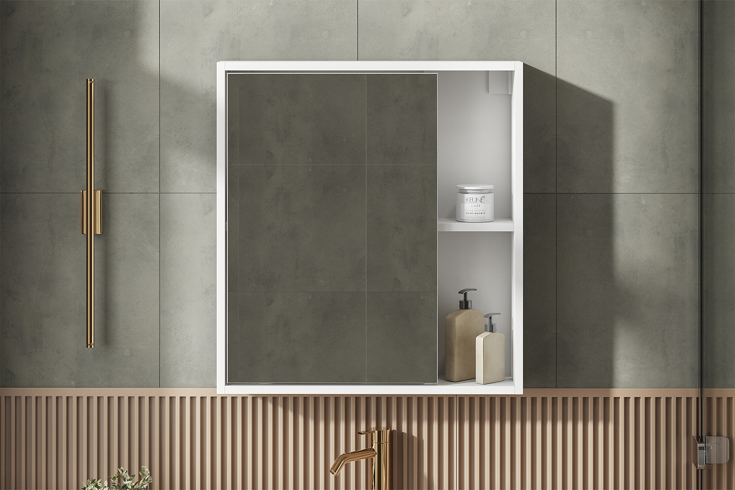 Зеркальный шкаф с полками Океалис белый