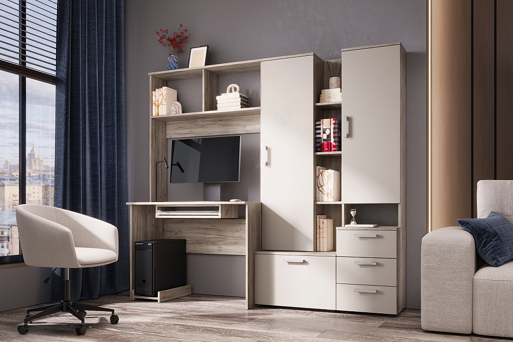 Стол компьютерный №6 дуб крафт серый / кашемир