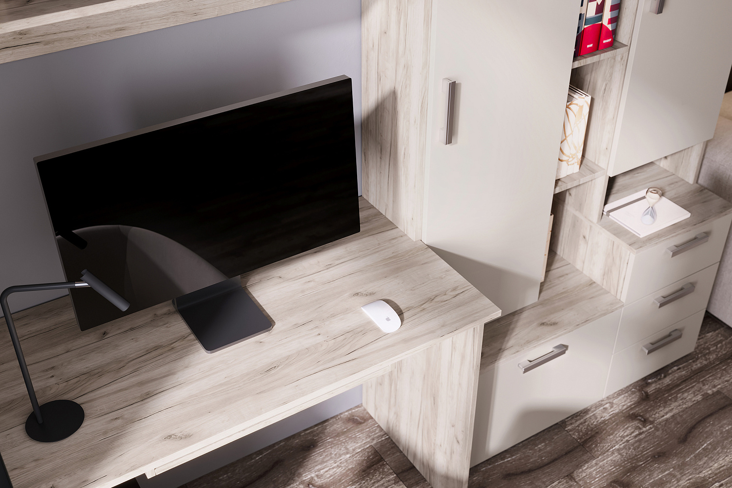 Стол компьютерный №6 дуб крафт серый / кашемир