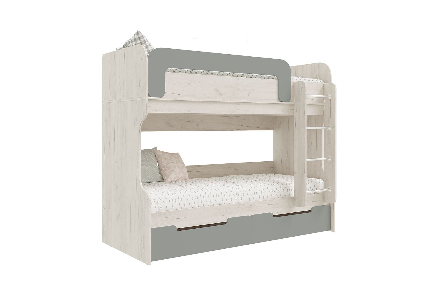 Кровать-чердак Юниор-4 дуб крафт белый / шарли бриз