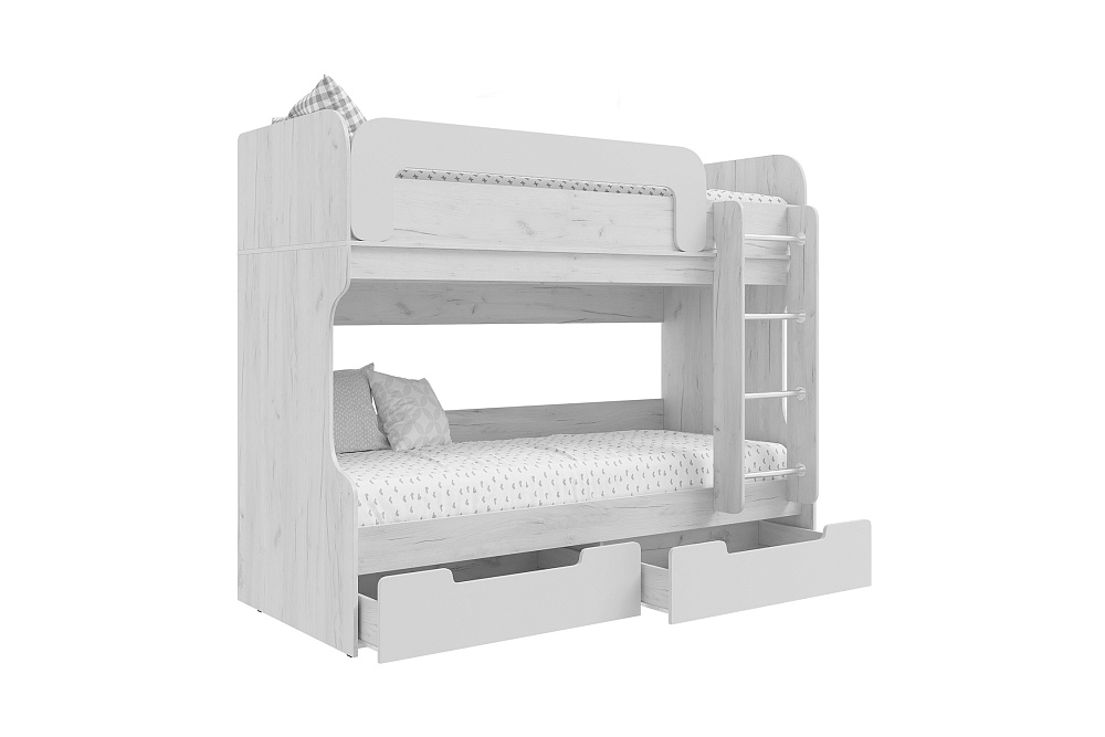 Кровать-чердак Юниор-4 дуб крафт белый / шарли бриз