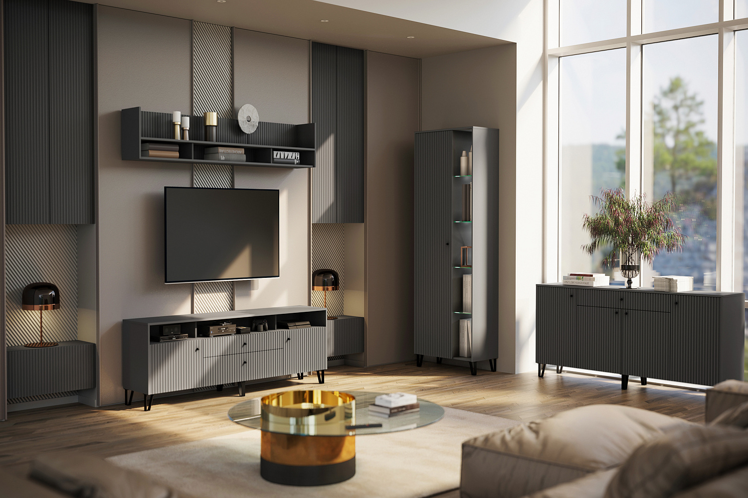 Модульная гостиная Оливия графит / графит софт