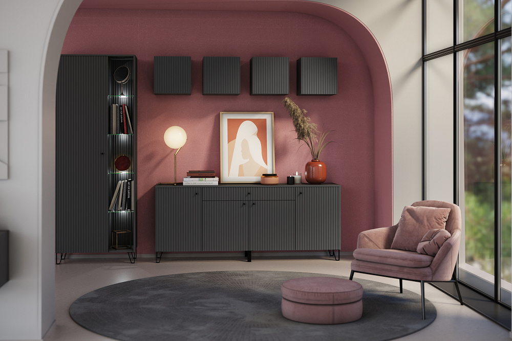 Модульная гостиная Оливия графит / графит софт