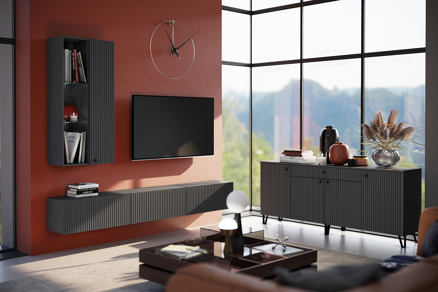 Модульная гостиная Оливия графит / графит софт