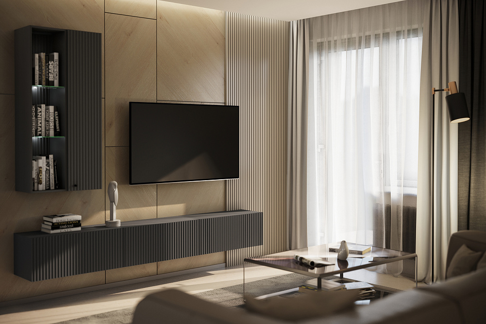 Модульная гостиная Оливия графит / графит софт