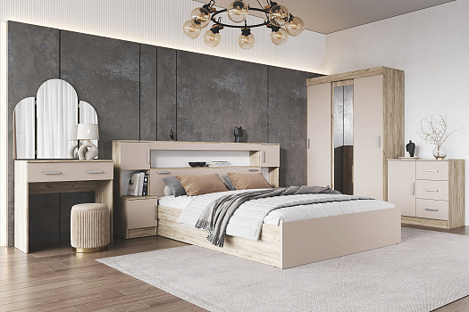 Модульная спальня Бассо дуб крафт серый / кашемир