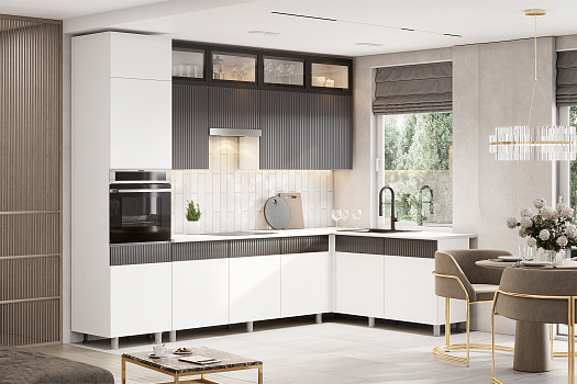 Кухня угловая Гренто 3.0 х 1.8 м бланж / графит матовый