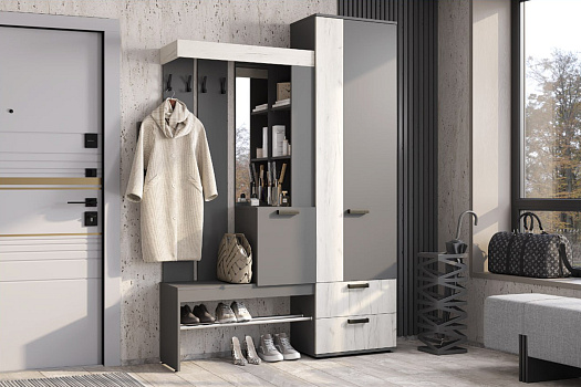 Прихожая Трамп графит / дуб крафт белый