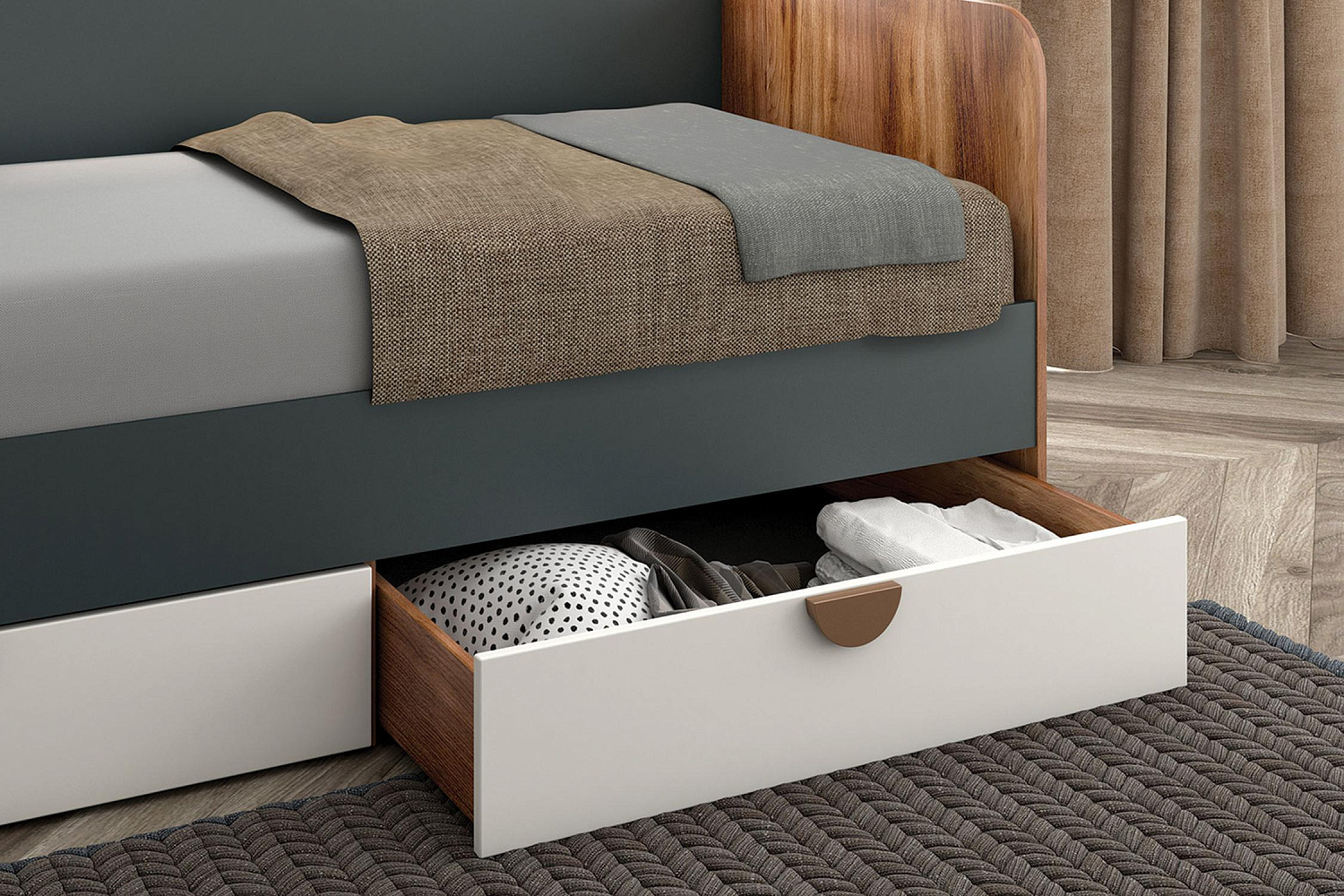 Кровать Тризиль 0.9 м дуб барокко / зеленый камень