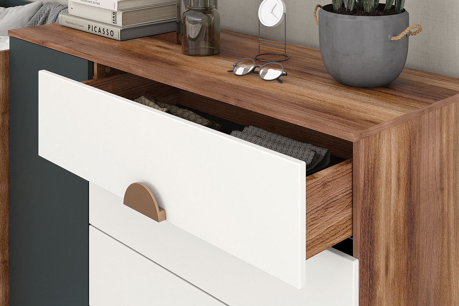 Комод Тризиль дуб барокко / зеленый камень / белый