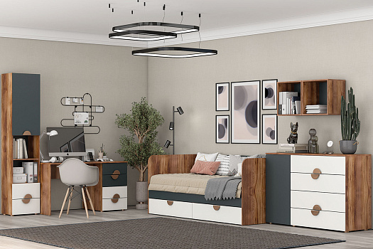 Модульная спальня Тризиль дуб барокко / зеленый камень / белый