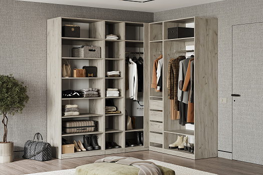 Гардеробная Теларо №3 открытая дуб крафт серый