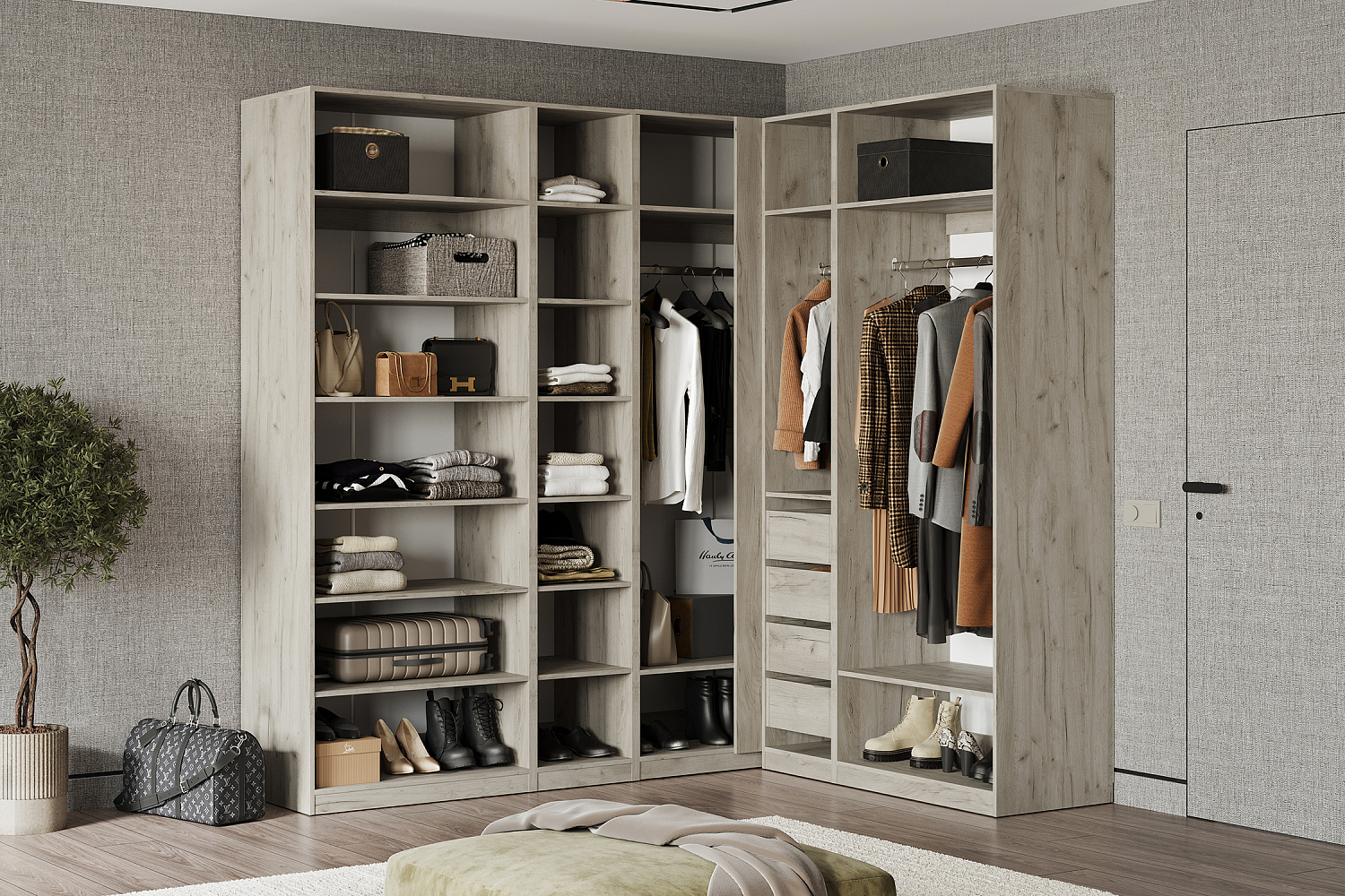 Гардеробная Теларо №3 дуб крафт серый / кашемир