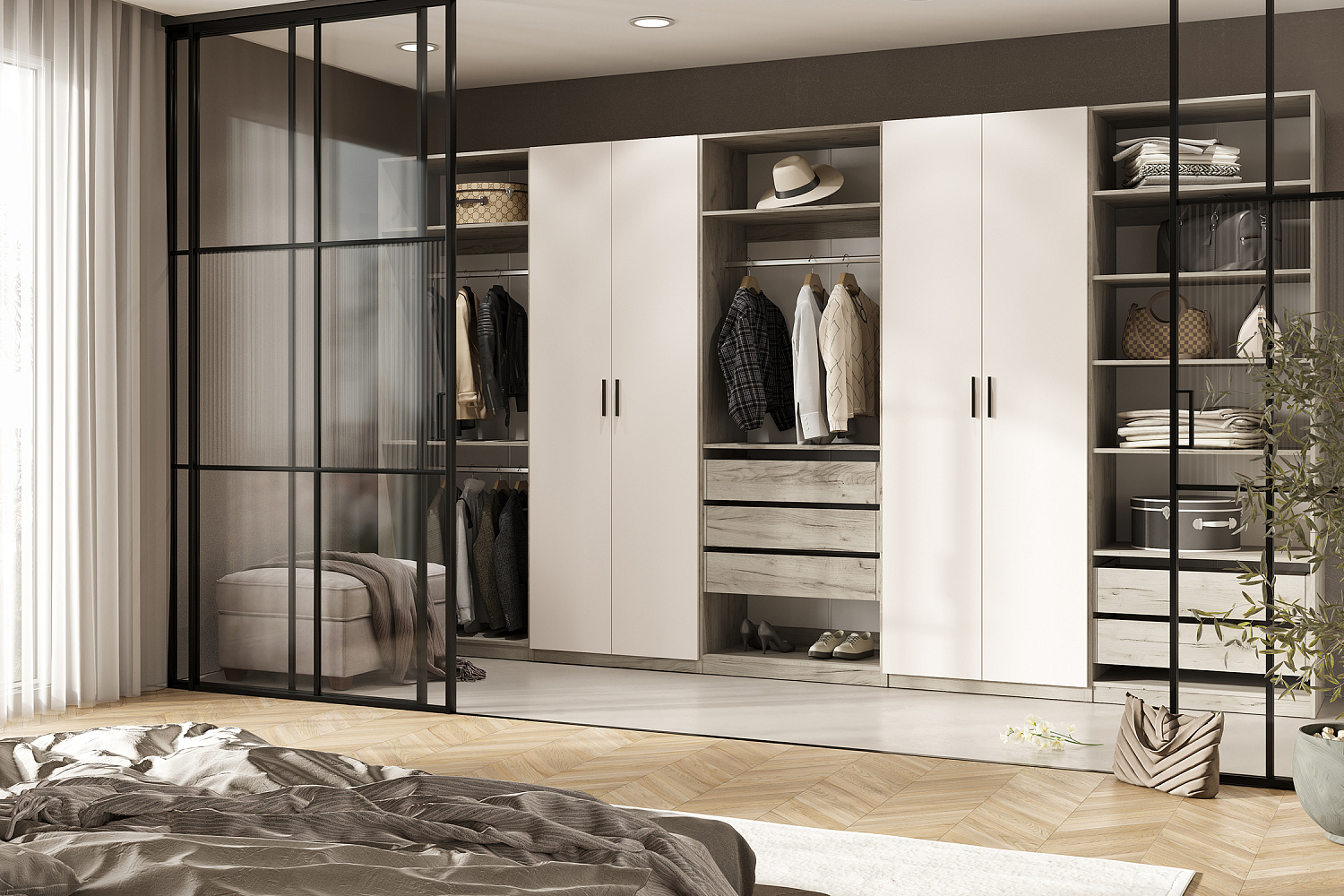 Модульная гардеробная Теларо дуб крафт серый / кашемир