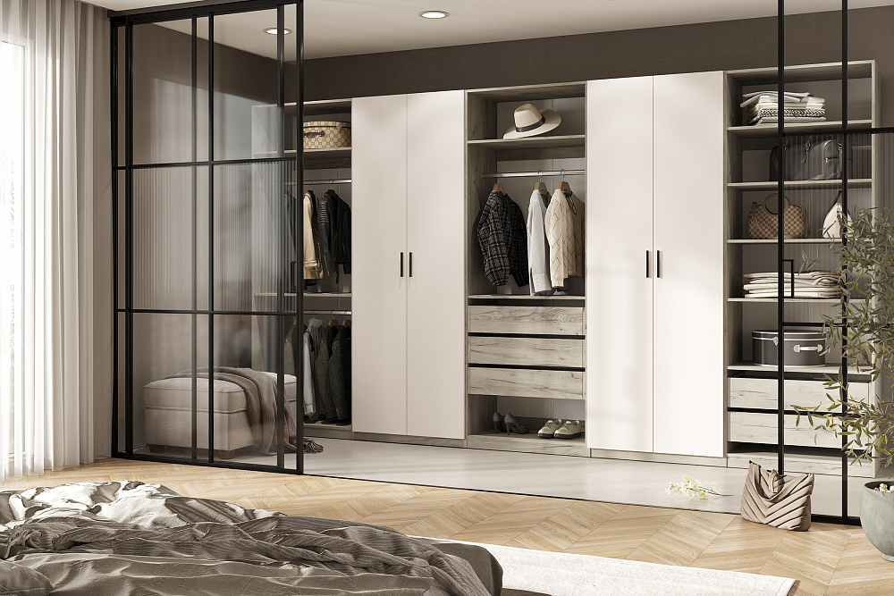 Модульная гардеробная Теларо дуб крафт серый / кашемир