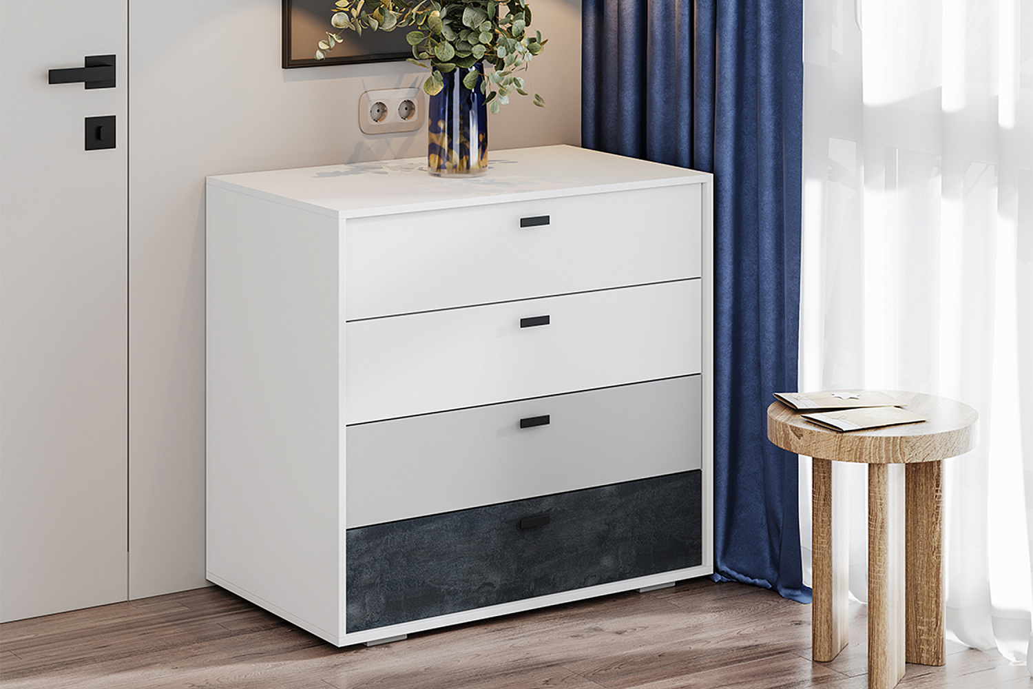 Комод Накки белый / серый / угольный камень