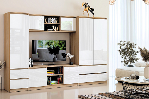 Модульная гостиная Челси дуб сонома / белый глянец холодный