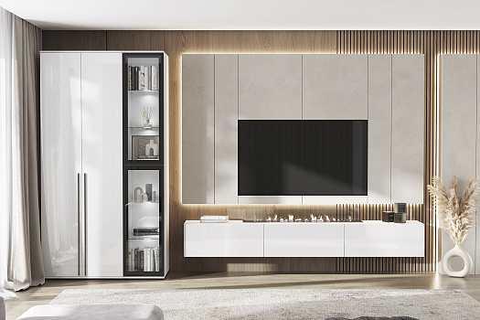 Модульная гостиная Норд белый / белый глянец