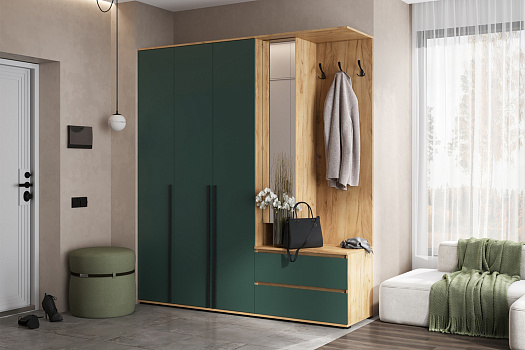 Модульная прихожая Норд дуб крафт / изумрудный