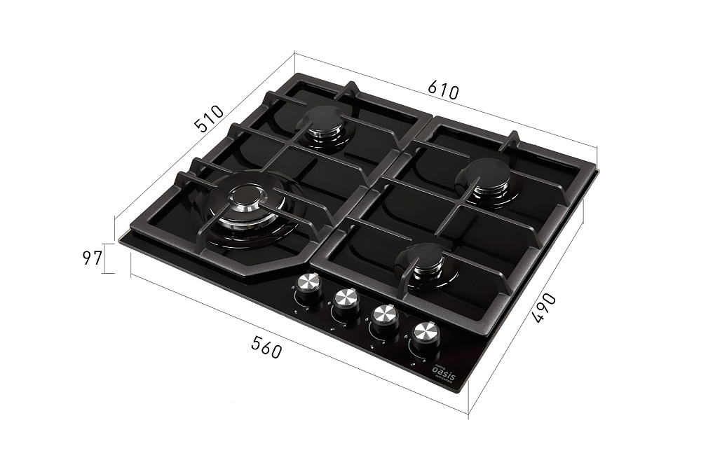Газовая варочная поверхность Oasis P-GBT черная