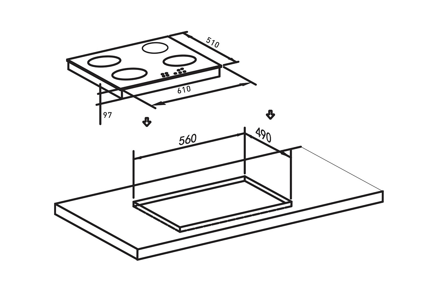 Газовая варочная поверхность Oasis P-GBT черная