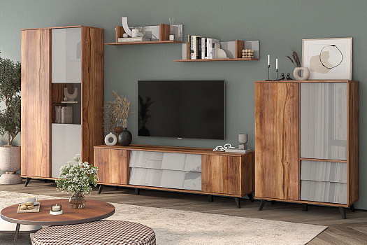 Модульная гостиная Онтарио дуб барокко / серый глянец